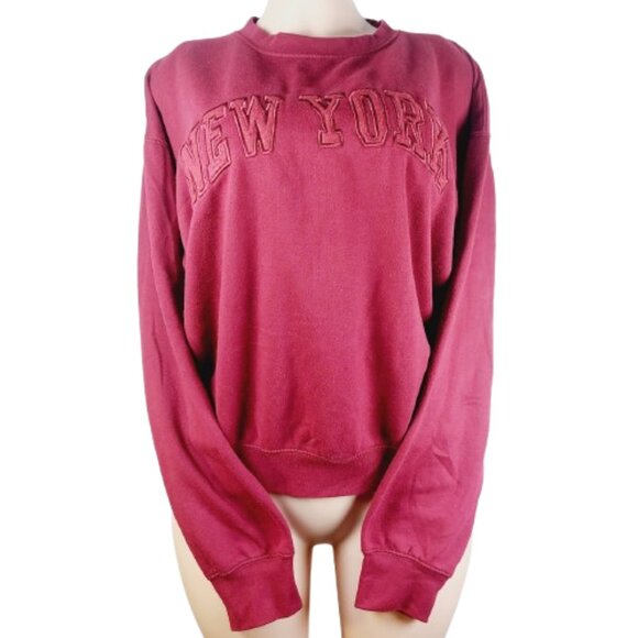 New York Popular Women's Maroon Embroidered Long Sleeve Classic Sweater Size XL - Picture 1 of 12